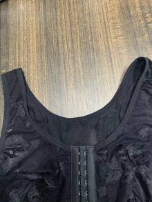 1pc Belted Front Button Closure, Lace Trim Hollow Out Cami - Black - View 3