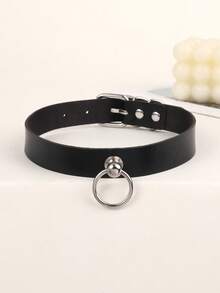 1pc Women's Rhinestone Choker Necklace Set, Includes Hanging Ring Pendant, Large Bell Pendant, Rectangular Pendant, Double Ring Pendant, Small Bell Pendant, Large Round Double Ring Pendant, Bohemian Fashion Punk Adjustable Collar Necklace - Black - View 13