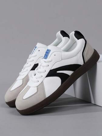 男士 4 季复古德式休闲鞋，轻质软底，圆头系带，平底运动鞋，加大码 46