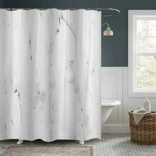 1pc Gray & White Marble Texture Digital Printed Waterproof Bathroom Shower Curtain, Machine Washable Polyester Material Bathroom Decor Summer