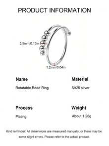 1pc 925 Sterling Silver Rotating Anti-Anxiety Open Ring, Unisex Silver Finger Jewelry, Fashionable Gift For Girls, Party, Wedding - View 9