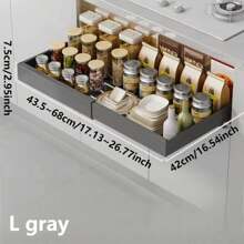 1pc Pull Out Shelf Rack, Kitchen Cabinet Under Sink Adjustable Spice Jars Drawer Basket Organizer, Kitchen Storage Utensils, Room Decoration, Suitable For Kitchen, Restaurant, Party, Camping, Outdoor, Gathering, Gift For Friends, Family Gift
