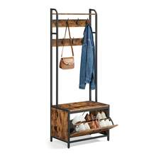 VASAGLE Garderobenständer mit Schuhschrank, Garderobe mit Sitzbank, Kleiderständer, Schuhkipper, 7 Haken, obere Ablage, für Flur, Schlafzimmer, Industrie-Design, vintagebraun-schwarz - Braun - Übersicht 7