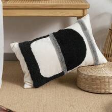 1/2 Vỏ gối họa tiết hình học, vải canvas, thêu thủ công bằng vải nhung lông phong cách Châu Âu, thích hợp cho phòng ngủ, phòng khách, ghế sofa, sân vườn ngoài trời, xe hơi, mọi mùa, 30*50cm, 45*45cm - màu đen - Xem 3