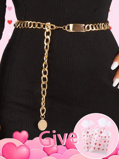 1pc Women's Fashionable & Elegant Simple Style Gold Metallic Waist Chain, Smooth Metal Pendant Decor, Body Chain Accessorysummer
