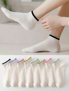 5-30 Pairs Women's Multicolor Socks, Thin & Fashionable Low-Cut Shallow Opening White Japanese Style Boat Socks, Soft Short Socks, Random Colors For Summer - Multicolor - View 4