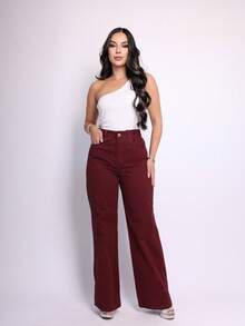 BNB Women's Wide Leg Jeans High Waist Elegant Outfits Premium Twill - 紅木色 - 查看 4