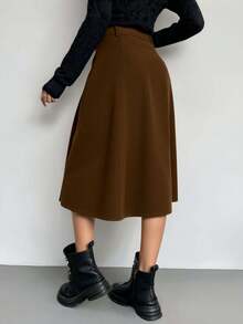 falda  larga con pretina suelta unicolora para dama - Café integral - Ver 3