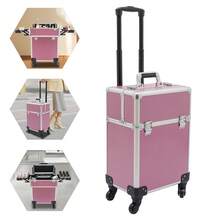 Rolling Makeup Train Case, Cosmetic Trolley With Keys, Hairdressing Travel Case - Pink - View 5