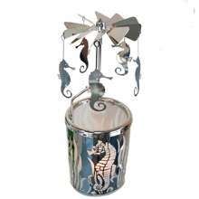 Custom Stainless Steel Metal Spinning Carousel Windmills Seahorse Rotary Candle Holder For Gifts