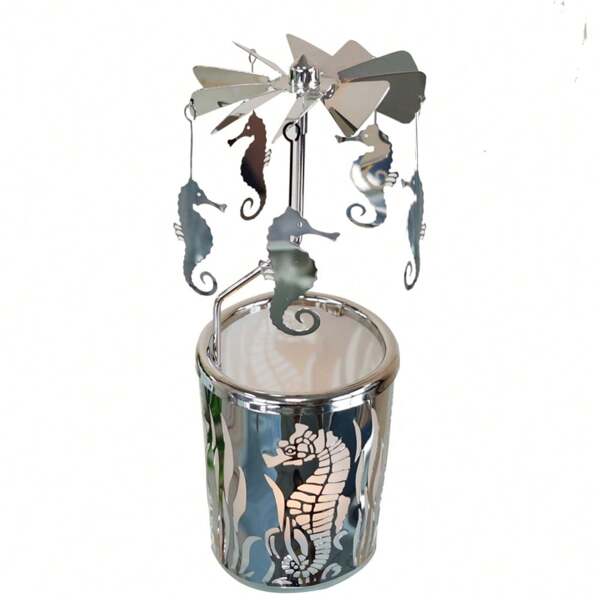 Custom Stainless Steel Metal Spinning Carousel Windmills Seahorse Rotary Candle Holder For Gifts
