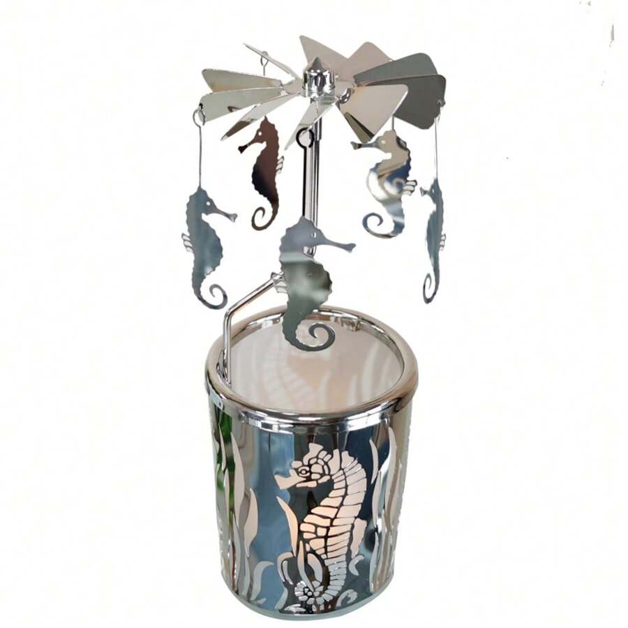 Custom Stainless Steel Metal Spinning Carousel Windmills Seahorse Rotary Candle Holder For Gifts