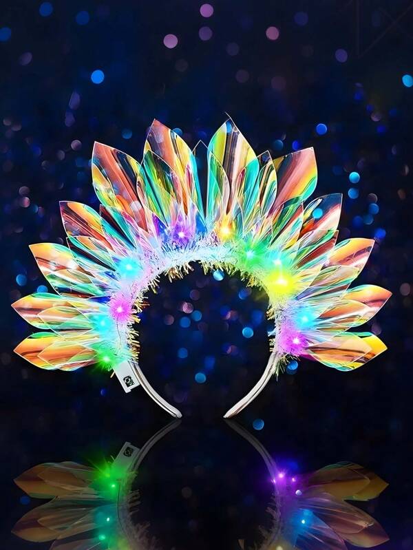 Women's LED Luminous Flower Crown Headwear - Festive PVC Headwear With Battery-Powered Luminous Design, Perfect For Christmas, New Year, Weddings, Birthdays, Cosplay And Music Festivals, Headwear Accessories