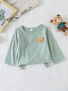 3 件套男婴休闲时尚简约熊刺绣条纹圆领长袖 T 恤 + 2 件纯色 T 恤，春/秋