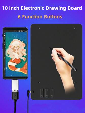 10-tums ultratunn, uppgraderad digital ritplatta med 6 genvägar och 16 384 trycknivåer, passiv penna (inkluderar 8 reservspetsar och 1 OTG-adapter), kompatibel med Windows XP/7/8/10, MacOS 11.0+, Android 5.0+, lämplig för teckning, design och onlineundervisning. Levereras i en lyxig presentask, perfekt som julklapp till familj och vänner.