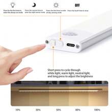 2pcs/Pack Motion Sensor Under Cabinet Light, LED Closet Lights , 3 Color Dimmable Magnetic USB Rechargeable For Kitchen Wardrobe Closets Counter Cupboard Stairs Corridor Shelf