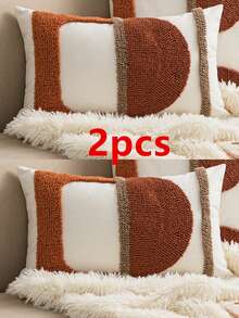 1/2 Vỏ gối vải canvas in hình học, vỏ gối thêu lông cừu phong cách Châu Âu cho phòng ngủ, phòng khách, ghế sofa, sân vườn ngoài trời, ô tô, mọi mùa, 30*50cm/45*45cm - Nhiều màu - Xem 16