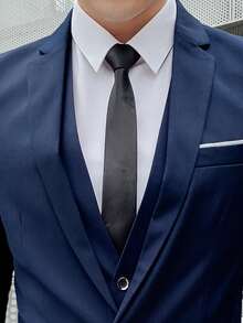 1 件男士纯色商务休闲西装外套，修身，轻薄，适合春夏季、工作、派对、婚礼 - 藍色 - 查看 5