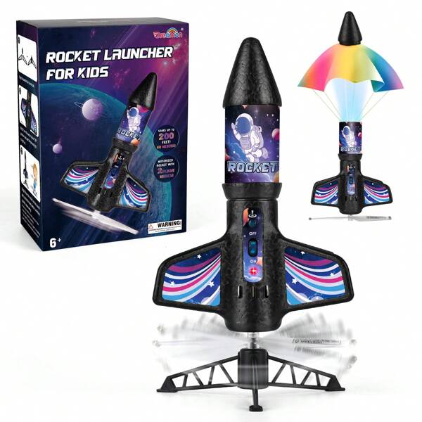Dreamon Dreamon LED-Raketenwerfer-Spielzeug für Kinder im Alter von 6–9 Jahren – Flugspielzeug für draußen mit Fallschirm und motorisiertem Werfer, STEM-Weltraumgeschenk für Jungen und Mädchen