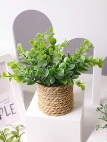 Large Artificial Rattan Planter, Eucalyptus Leaf Straw Shaped, Realistic Plant Model, Seagrass Rope Decor, Gift, Artificial Plant, Straw Pile, Green, PE & Polyester Material, Suitable For Wedding, Graduation Decoration, All Seasons, Perfect Gift Choice - Green - View 13