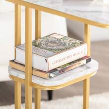 SoBuy FBT110-G Side Table With 2 Shelves Sofa Table Coffee Table Laptop Table Bedside Table Nursing Table With Golden Metal Frame W X H X D Approx.: 50 X 58 X 30 Cm - Gold - View 5