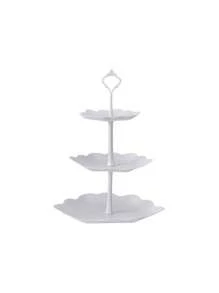 Set de 2 piezas de plataformas para pasteles de plástico blanco, set de plataforma de 3 niveles para exhibir magdalenas, galletas, postres y 1 pieza de bandeja para postres, adecuado para baby showers, tés, bodas, fiestas de cumpleaños, revelación de género, decoraciones de baby shower