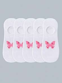 1/5 Pairs Of Sweat-Absorbent And Breathable Ladies Socks, Invisible Socks, White Socks, Butterfly Pattern, Fashion Socks, Short Socks, Boat Socks, Pretty Socks, Casual Socks, Sports Socks - Multicolor - View 8