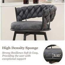 Dyhome 3pcs  28'' Modern Bar Stool, Adjustable Faux Leather Upholstered Swivel CounterStools With Woven Back,For Restaurant, Cafe, Modern Bar Stool, Thickened Seat Cushion Souare Lsland Barstools With Back - 灰色 - 查看 6