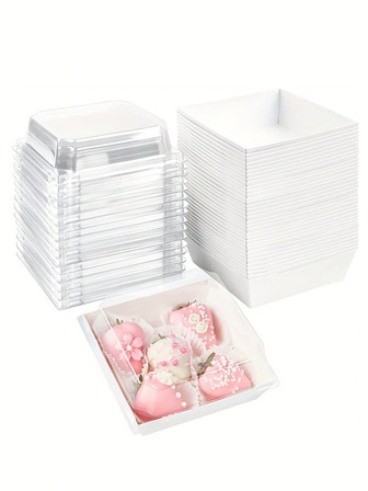 5pcs/10pcs/20pcs/30pcs Dessert Boxes With Clear Lids Charcuterie Boxes, Oil Proof Kraft Paper, White Pink Kraft Paper Bakery Boxes, Perfect For Cookies Macaron Cake Sandwich, For Weddings Parties And Special Occasions