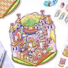 4pcs Rainbow Fortress 3D Stickers Creative Miniature Scene Layout Sticker Set