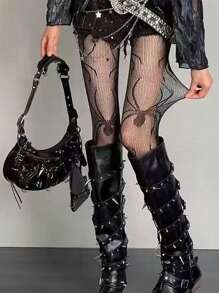1 Piece Of Women's Lolita Spider Lace Patchwork Transparent Pantyhose, Personalized And Fashionable Long Tube Socks