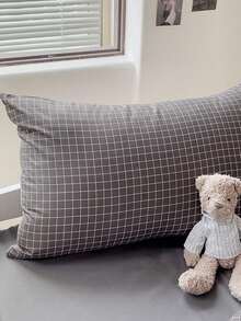 4pcs/Set (1pc Duvet Cover + 1pc Flat Sheet + 2pcs Pillowcases) Black Plaid Patchwork Reversible Soft & Breathable Microfiber Bedding Set, Suitable For Student Dormitory, Skin-Friendly - Black Small Grid - View 6