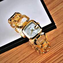 1 pieza Reloj de mujer de alta gama con estilo francés sencillo y elegante, personalizado, con incrustaciones exquisitas de rhinestones, esfera de nácar, correa de acero inoxidable hueca, diseño retro elegante y de lujo versátil, resistente al agua, reloj de cuarzo adecuado para ocio, vacaciones, fiestas y uso diario, se puede usar como un regalo de cumpleaños u ocasión festiva