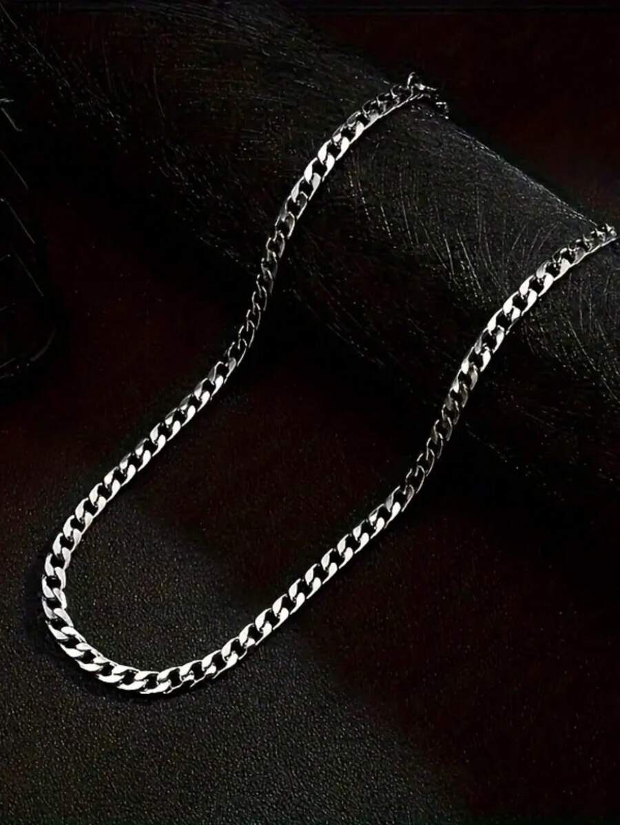 1pc/Set Titanium Steel Cuban Link Chain Necklace, Hip Hop Rock Sweatshirt Chain Accessory, 3mm Width, Fashionable Versatile DIY Jewelry, Won't Fade Or Discolor Fathers Day Gift School Jewelry Men Y2k Accessories Goth Chains Jeans Accessories Gothic Jewellery Back To School Street Halloween Accessories Punk Streetwear Accessories