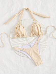 Women's New European And American Split Bikini Set - Beige - View 3