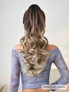 HEYPINK Ombre Color Claw Shaped Ponytail Extension Hair Accessory Brown 24 Inch Long Wave Heat-Resistant Fiber Synthetic Ponytail Wig, Suitable For Women's Daily Use - Brown Ombre - View 3