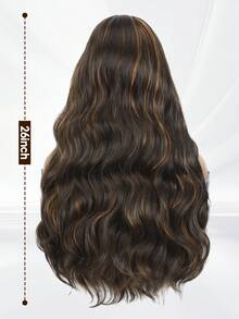 Tóc giả dài 24 inch, kiểu dáng gợn sóng, màu nâu sẫm pha vàng ombre, tóc giả dài tổng hợp dành cho phụ nữ và bé gái để mặc hàng ngày và dự tiệc (Màu nâu) - Nhiều màu - Xem 8