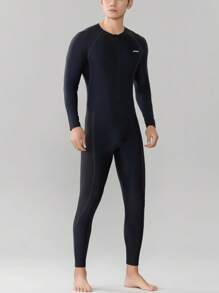 Maiô masculino fashion esportivo 2025, manga longa, estampa de letras e cor sólida, alta elasticidade, modelador, adequado para praia, férias, surfe na primavera/verão, cobertura corporal total em tecido de malha