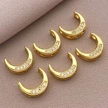 2/4/6pcs Real 18K Gold Plated Brass Moon Beads Zirconia Moon Frame Beads Moon Shape Spacer Beads For DIY Bracelet Necklace Earring Jewelry Making