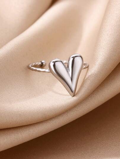 1pc European And American Style Sweet & Versatile Silver Stainless Steel Heart Shaped Open Ring Suitable For Women's Daily Wear