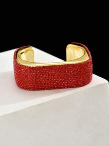 1pc Women's Fashionable Geometric Square Bangle, Luxury High-End Fully Rhinestoned Metal Bracelet, Suitable For Formal Parties