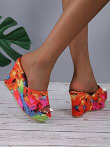 Women's Fashion Printed Patterned Round Toe Anti-Slip Chunky Platform Sandals - Multicolor - View 5