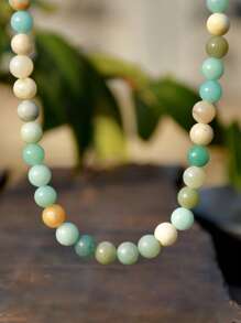 Bohemian Style Natural Stone Necklace, Elegant & Delicate 8mm Colorful Beryl & Rose Quartz Choker, Natural Healing Crystal Jewelry To Soothe Emotions And Balance Energy (Natural Stone Color Random)