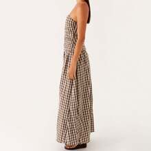 Vestido largo casual de verano para mujer, sexy, con cuello de barco, espalda descubierta, sin mangas, sin tirantes, fluido y plisado