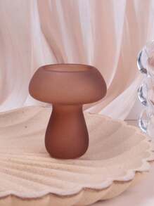 1pc Glass Mushroom Shaped Candle Holder, Green, Transparent, Coffee Color, Mushroom Style Candle Holder, Restaurant Decor (Candle Not Included)