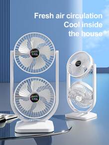 1 pieza Nuevo ventilador de escritorio multifunción de doble cabezal, ventilador recargable USB para exteriores, gran circulación de aire, ventilador eléctrico de doble capa, batería de 3000mAh, adecuado para dormitorio, sala de estar, cocina, exteriores y otros lugares