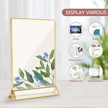 6pcs/12pcs Acrylic Sign Holder, Transparent Acrylic Signage Display Stand Multipurpose Double-Sided Gold Frame Wedding Number Plate Table Flyer Menu Card Rack Acrylic Menu Card Holders - Multicolor - View 10