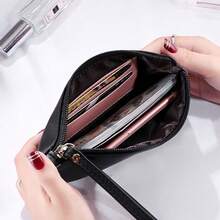 Long Style Solid Color Zipper Wrist Wallet Women's Handbag Coin Purse Fashion Minimalist Phone Holder Travel Gift Suitable For All Seasons For Women Wallet Purse Wallet Long Wallet Wristlet Wallet - Black - View 2