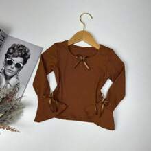 Blusinha Infantil Meninas Estilosas Blusa Manga Flare Laço Canelada Lançamento Modinha