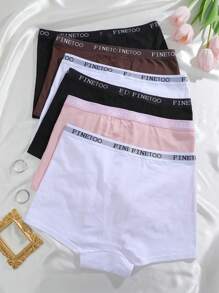 6 Stücke Damen Unterhosen mit Buchstaben-Bund-Design, unifarbene bequeme Baumwoll-Sporthöschen